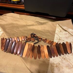 Vintage Handcrafted Wooden Beaded Waist Belt - Brown